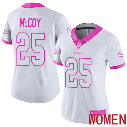 Women Kansas City Chiefs #25 McCoy LeSean Limited White Pink Rush Fashion Football Nike NFL Jersey->youth nfl jersey->Youth Jersey